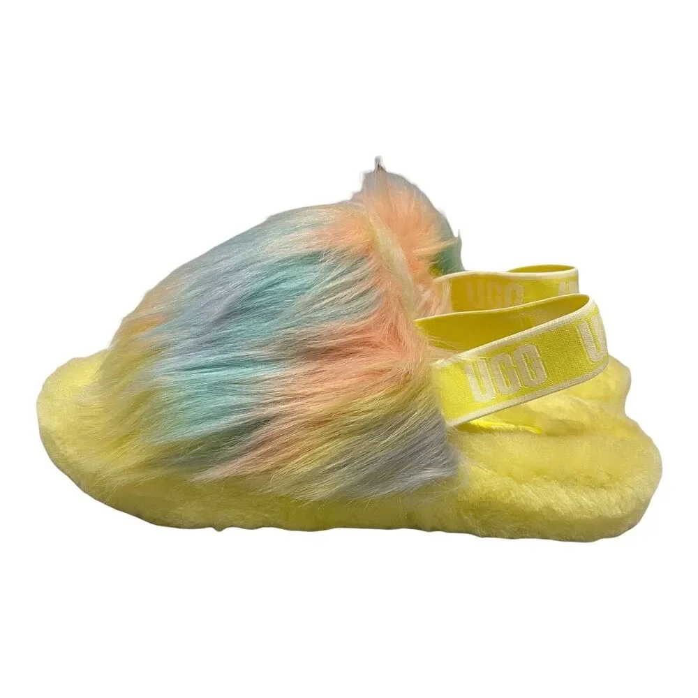 UGG Shoes Kids 4 Yellow Slides Fluff Yeah Tie Dye 1120033K Casual Fluffy Comfy‎